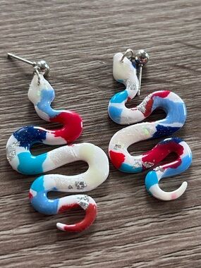 Hand Crafted Opal Red White Blue Multicolor Glow in the Dark Snake Drop Earrings